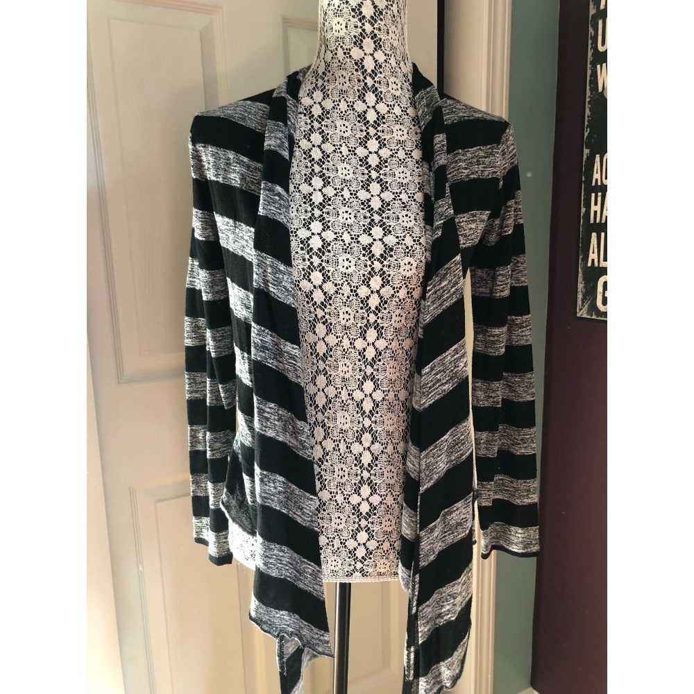 Gray & Black Striped Cardigan